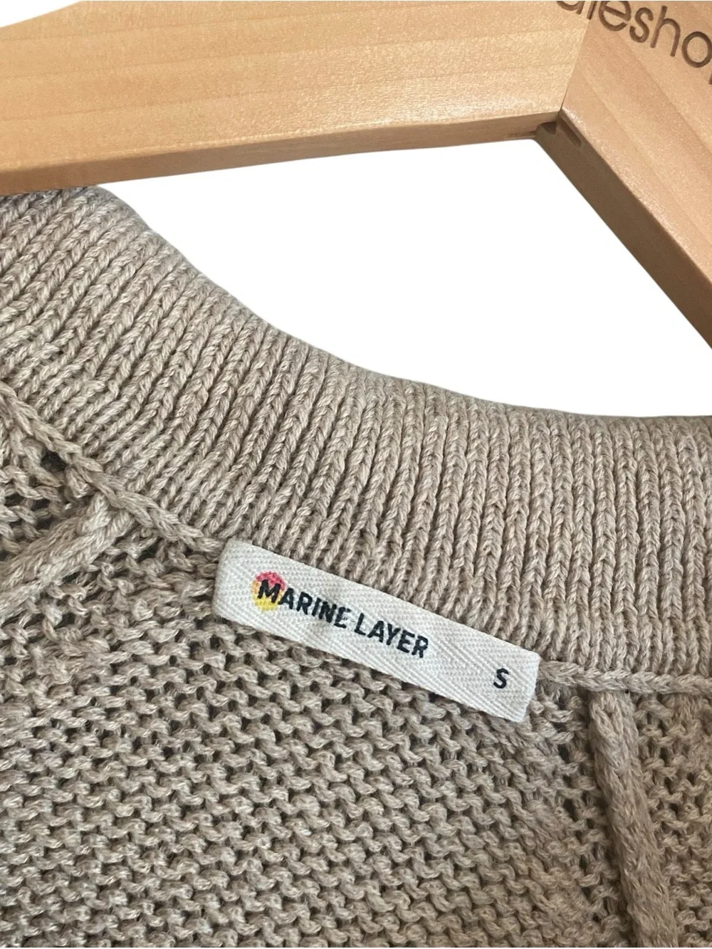 Marine Layer Relaxed Striped Berkeley Sweater Polo Size Small Beige Charcoal S